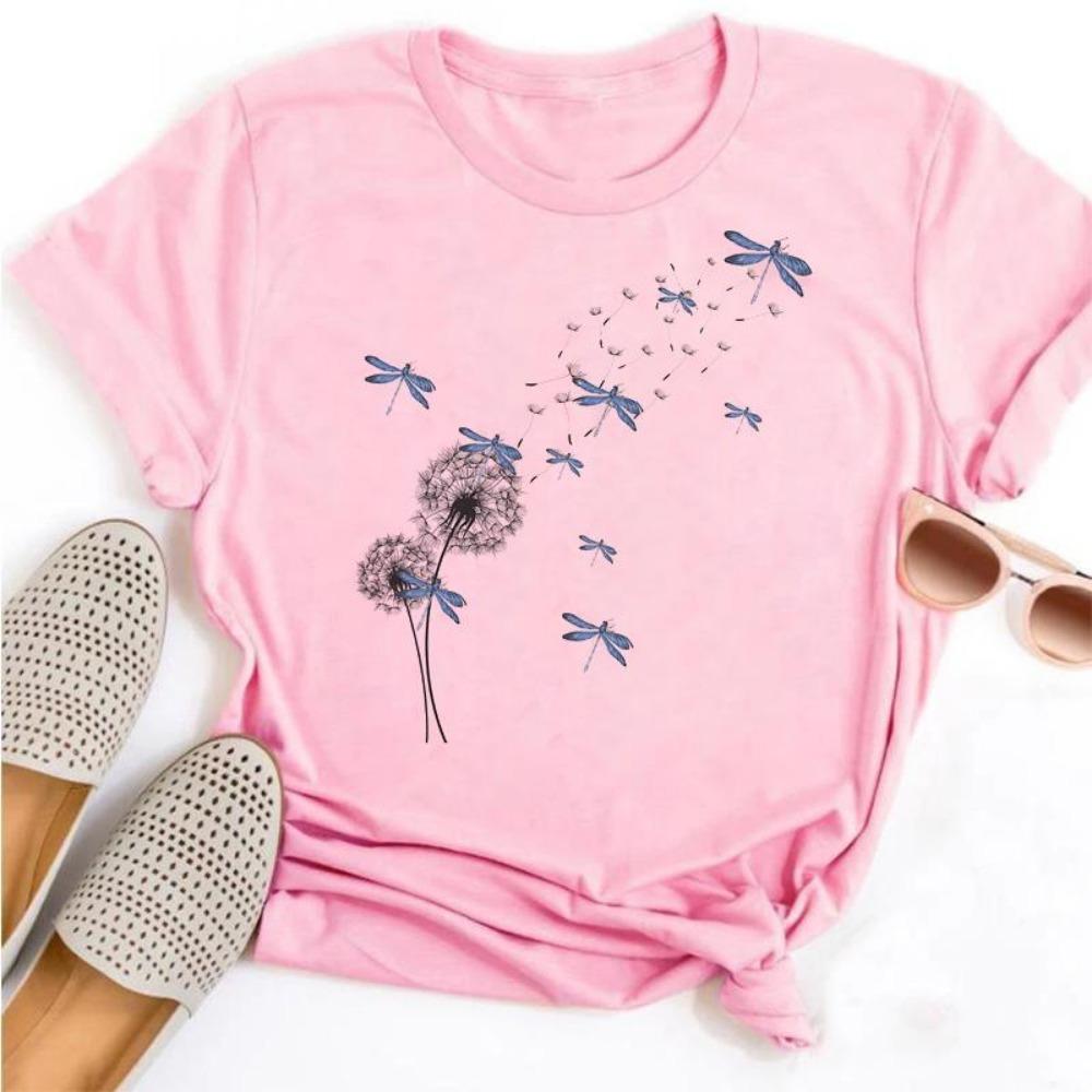 New Dandelion Printed Women's T-shirt Cartoon Pattern Printed Black Women's T-shirt Casual Women's Shirt Fun T-shirt