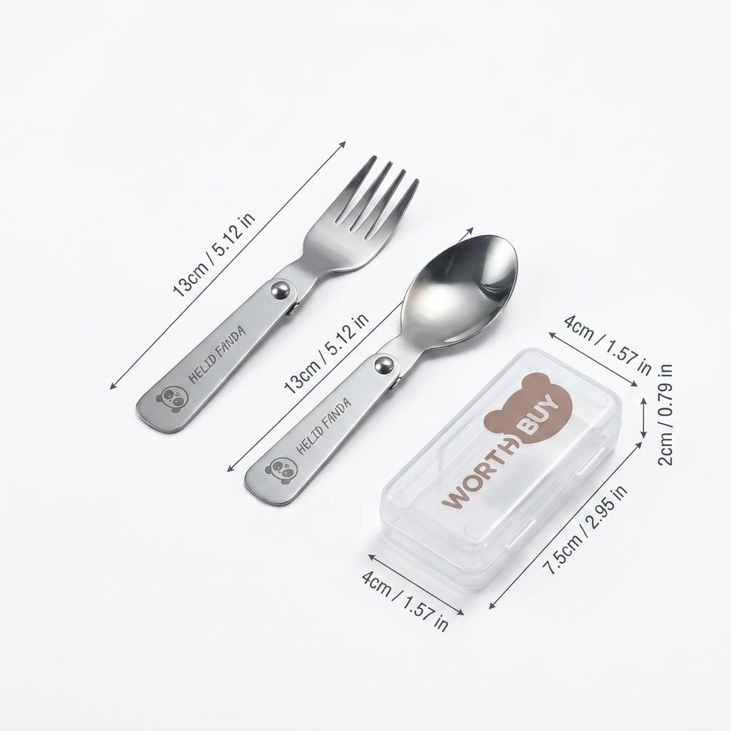 3Pcs/Set Portable Folding Fork Spoon With Box 304 Stainless Steel Cutlery Set Mini Cute Tableware Set Suitable for Kids Students