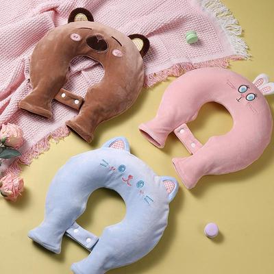 U-Shaped Explosion-Proof Hot Water Bottle Neck Pillow with Cartoon Animal Design for Cervical Spine Relief.