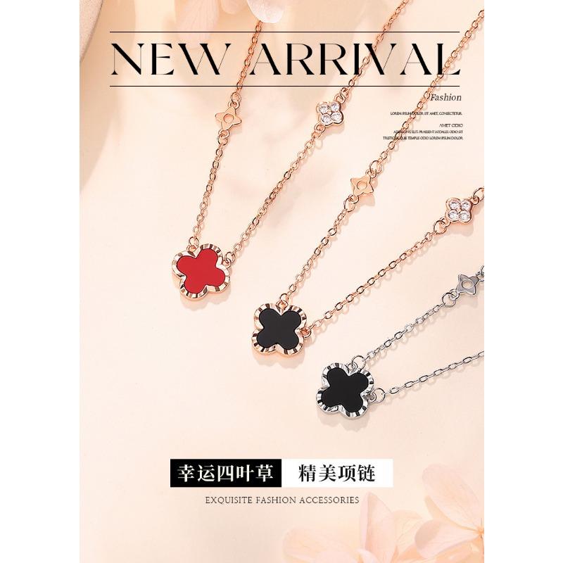 Women Fashion Four Leaf Clover Inlaid Zircon Pendant Clavicle Chain Necklace