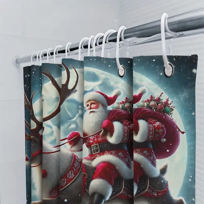 Santa Claus Riding Reindeer Shower Curtain Festive Christmas Decor Waterproof Fabric For Bathroom Home Improvement Elevate Space