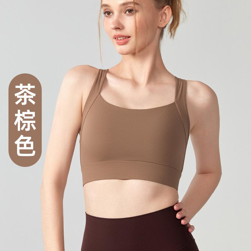 Shockproof sports underwear women s summer mesh stitching breathable hollow back high strength gathering yoga bra fitness women S