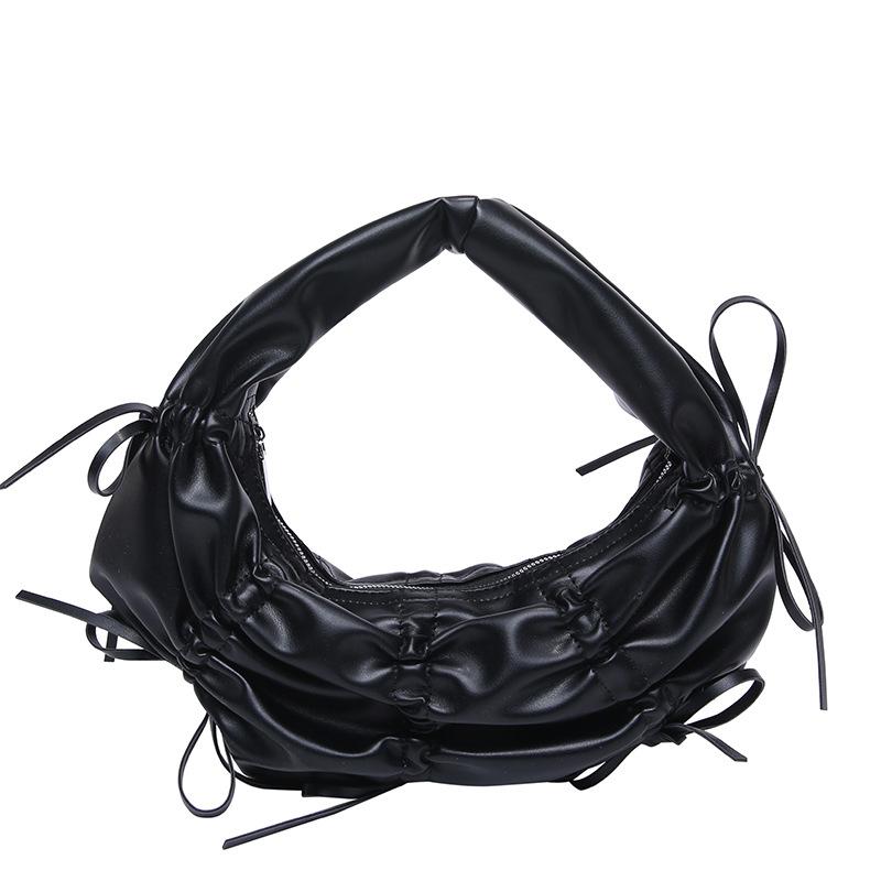 2025 new pleated bow design portable crescent bag, high-end fashion niche trendy shoulder armpit bag