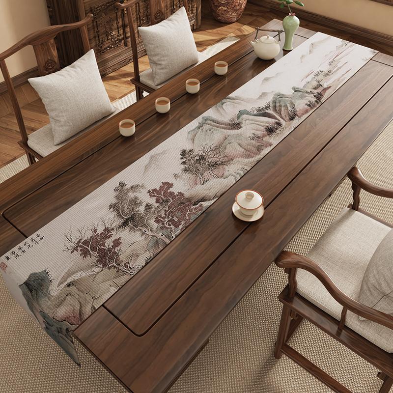 

Chinese calligraphy table flag Zen tea party Chinese style light luxury high-end tea table mat long tea tablecloth 30x120cm