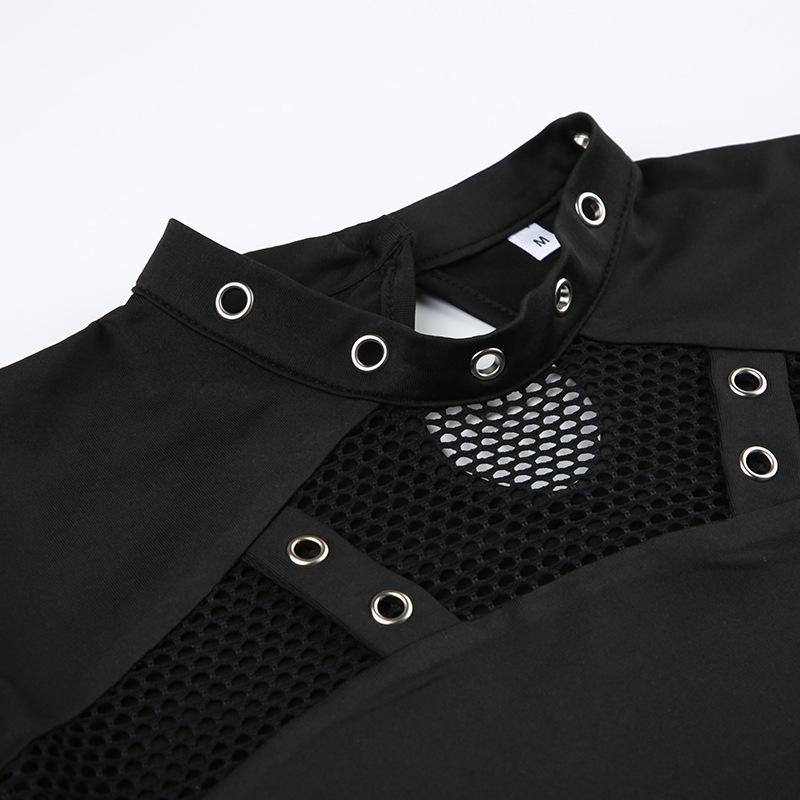 Y2K Women's Dark Punk Mesh Patchwork Slim Fit Long Sleeve Top