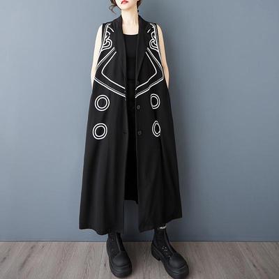 Sleeveless Plus Size Black Cotton Vintage Casual Loose Long Autumn Summer Spring Trench Coat for Women Outerwear
