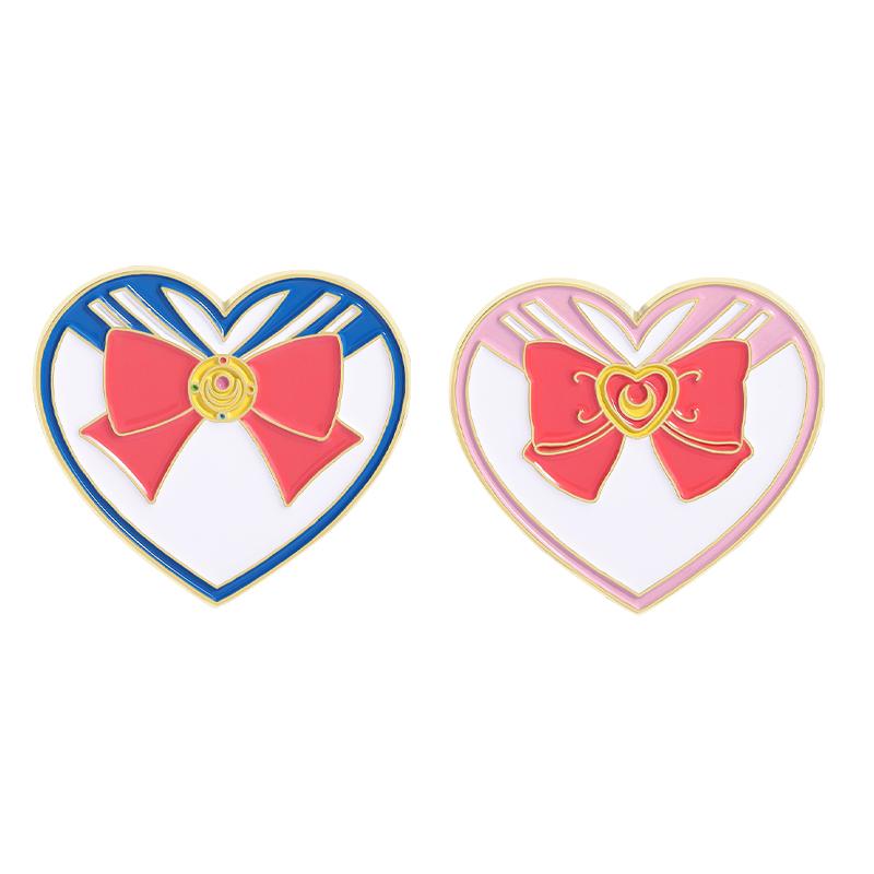 Anime Girl Heart Enamel Pins Custom Pink Blue Bow Brooches Lapel Badges Clothes Funny Jewelry Gift for Friends