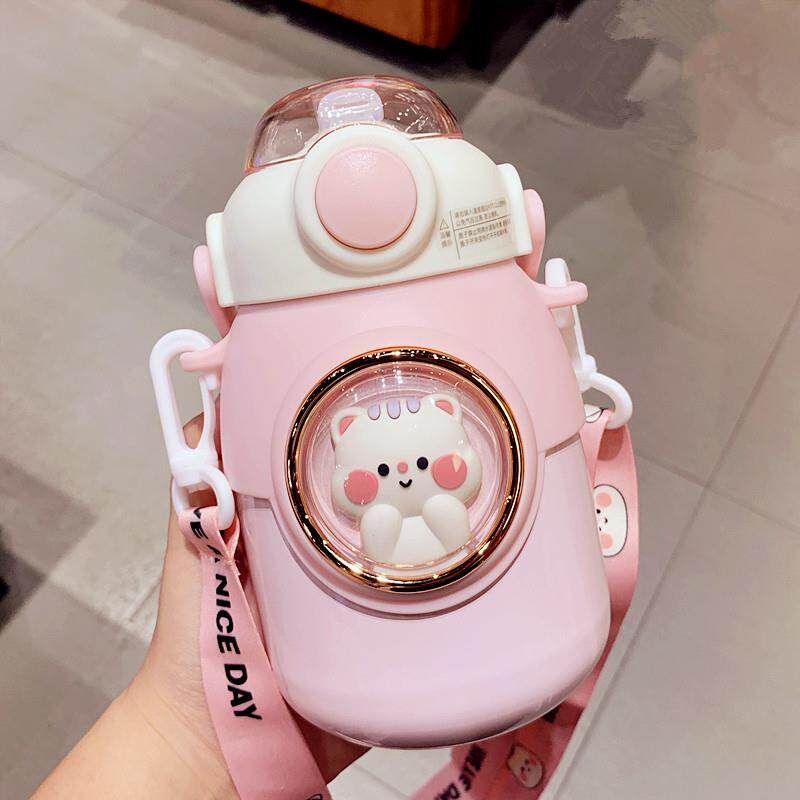 Cute Large-Capacity Thermos Cup 316 for Children with Straw, High-Appearance Portable Insulated Water Bottle for Girls