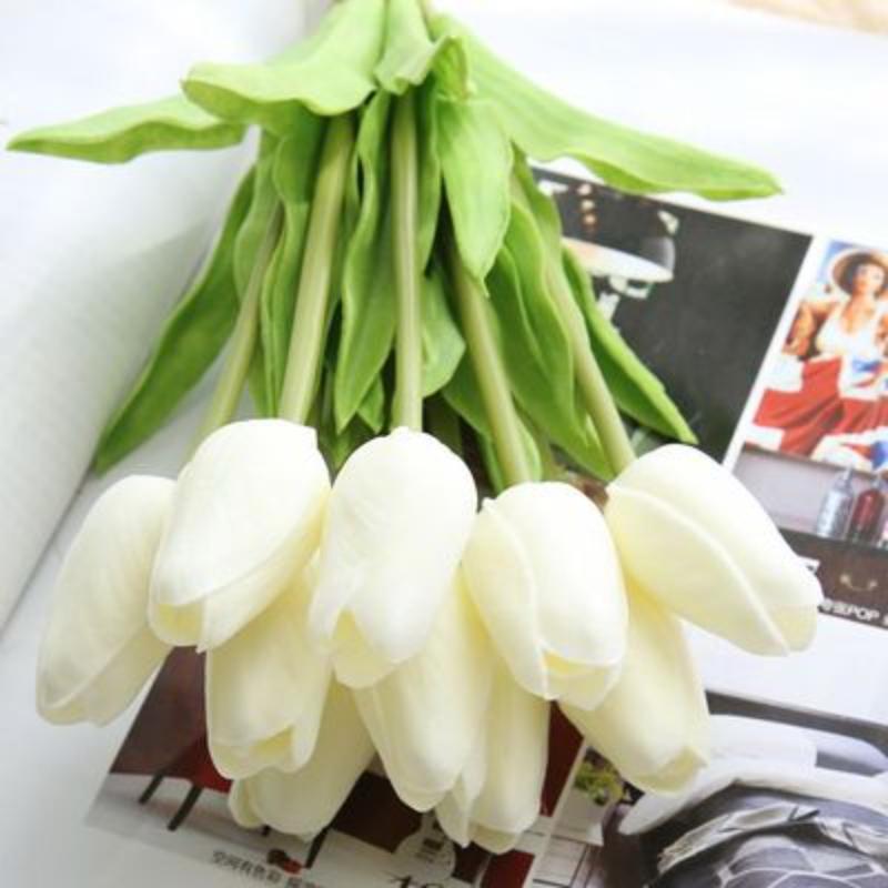 10Pcs  34cm Artificial Floral Tulip Bouquet Real Touch Flowers for Home Decoration Wedding Decor