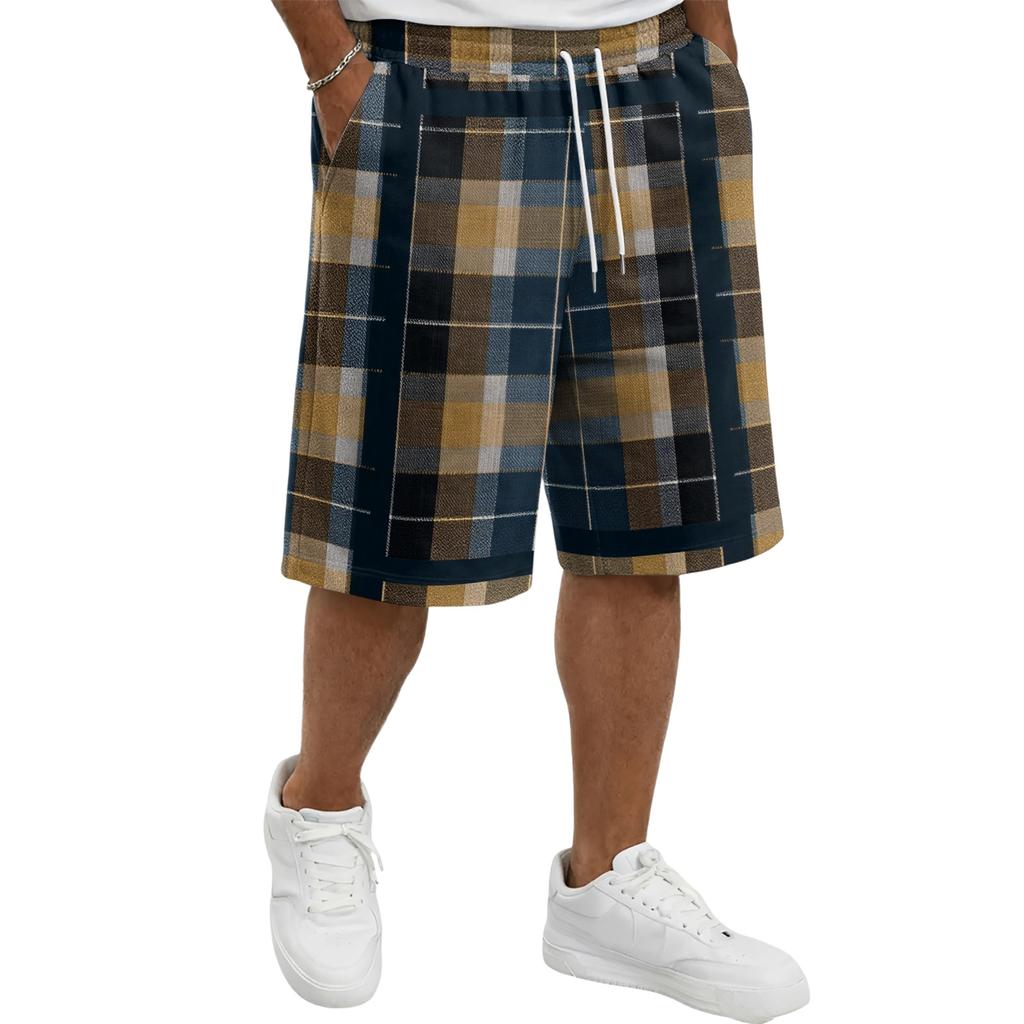 Men's Casual Plaid Drawstring Shorts Lightweight Comfortable Fit Relaxed Style Suitable for Everyday Wear