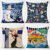 F-Finland Illustrator Lonomycin Cushion Cover Daily Washable Linen Pillowcase Soft For Sofa Bed Home Room Decor
