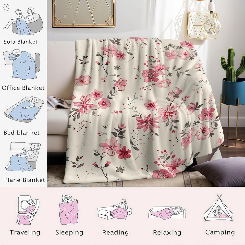 Blush Floral Vine Flannel Blanket Warm Soft Halloween Christmas Couch Warm Cozy Decorative Decor Gift for All Season