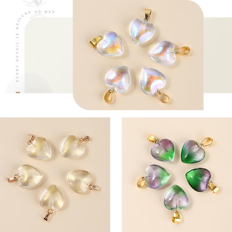 5Pcs/Lot Lampwork  Glass Love Heart Beads Charms Pendant Diy Handmade Jewelry Making Accessories
