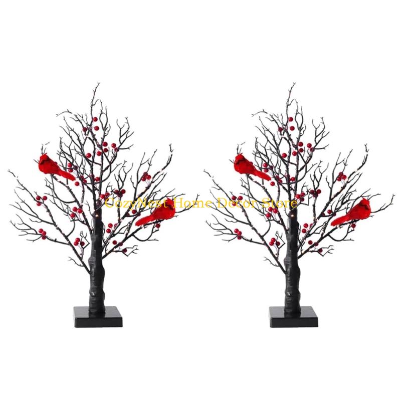 

92MF Led Light Trees Light Spirit Trees Lamp With Red Fruit And Bird Decor