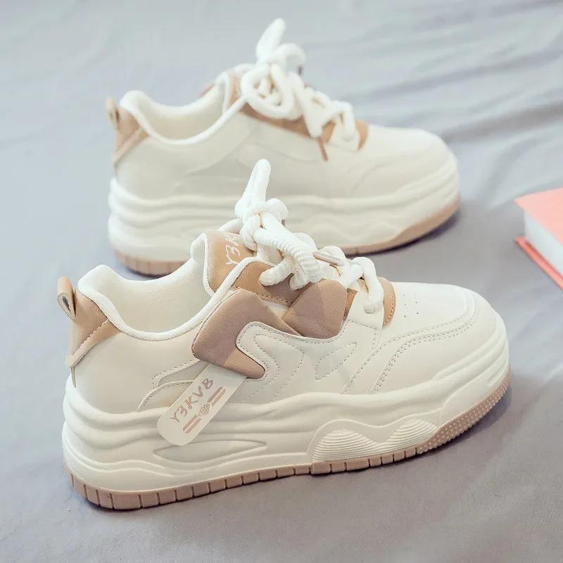 Women's Sneakers New Lace Up Anti Slip Height Increasing Casual Shoes Students Platform Outdoor Skateboard Shoes 2025