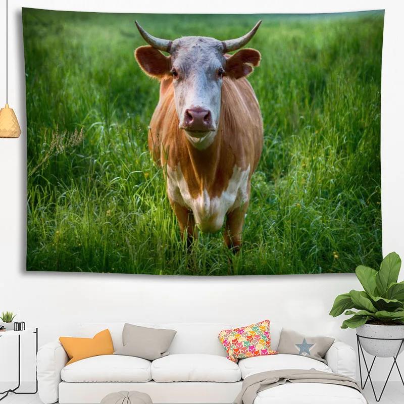 Hot Sale Custom High Quality Cow Wall Hanging Hd Landscape 3D Printing Digital Printing Home Decoration Tapestry