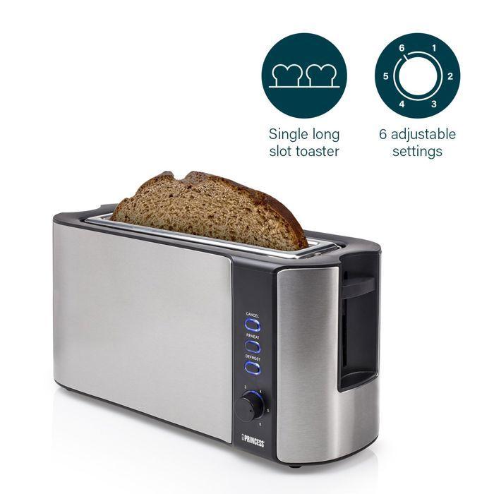 Grille-pain princess 142353 - fente très profonde - acier inoxydable - 1000 w