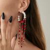 Sweet Cool Goth Blood Dripping Fringed Necklace Choker Halloween Blood Imitation Pearl Beaded Necklace