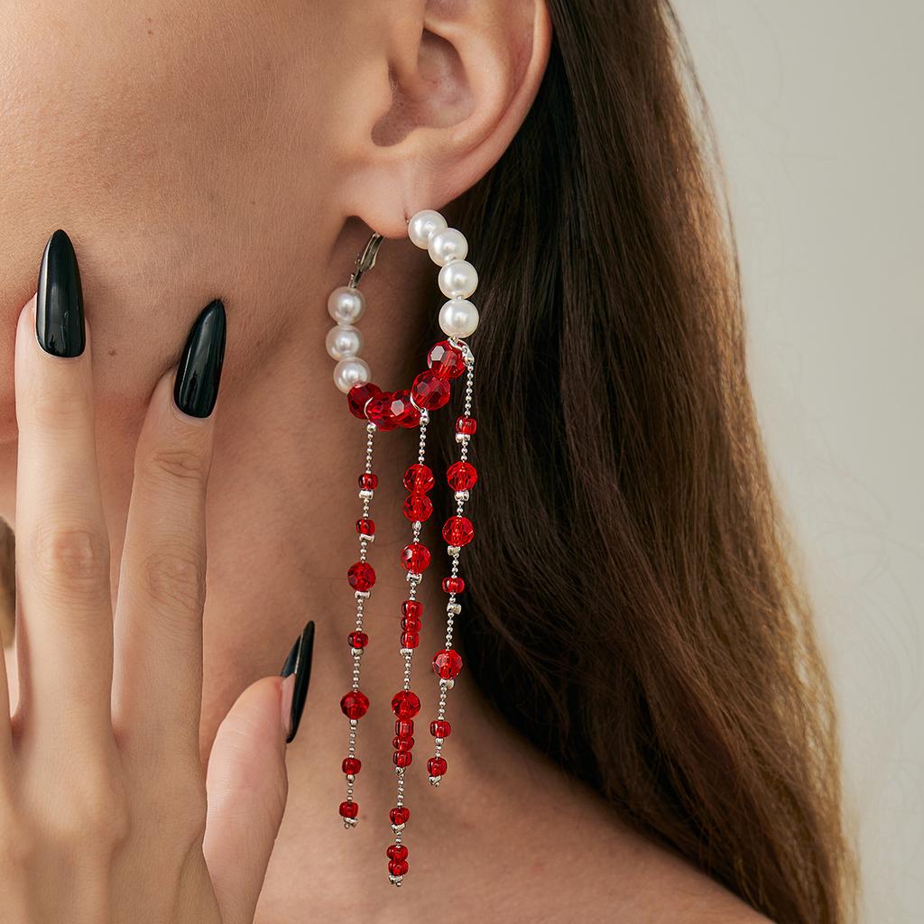 Sweet Cool Goth Blood Dripping Fringed Necklace Choker Halloween Blood Imitation Pearl Beaded Necklace
