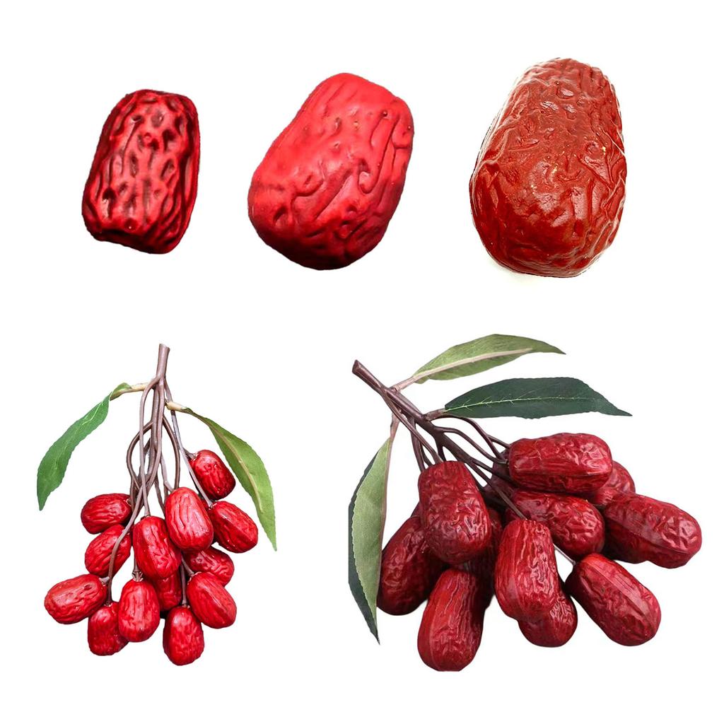 Realistische rote Datteln, künstliche Jujube aus Kunststoff, gefälschte getrocknete Jujube, Ornament zum Basteln und Dekorieren, künstliche Nuss