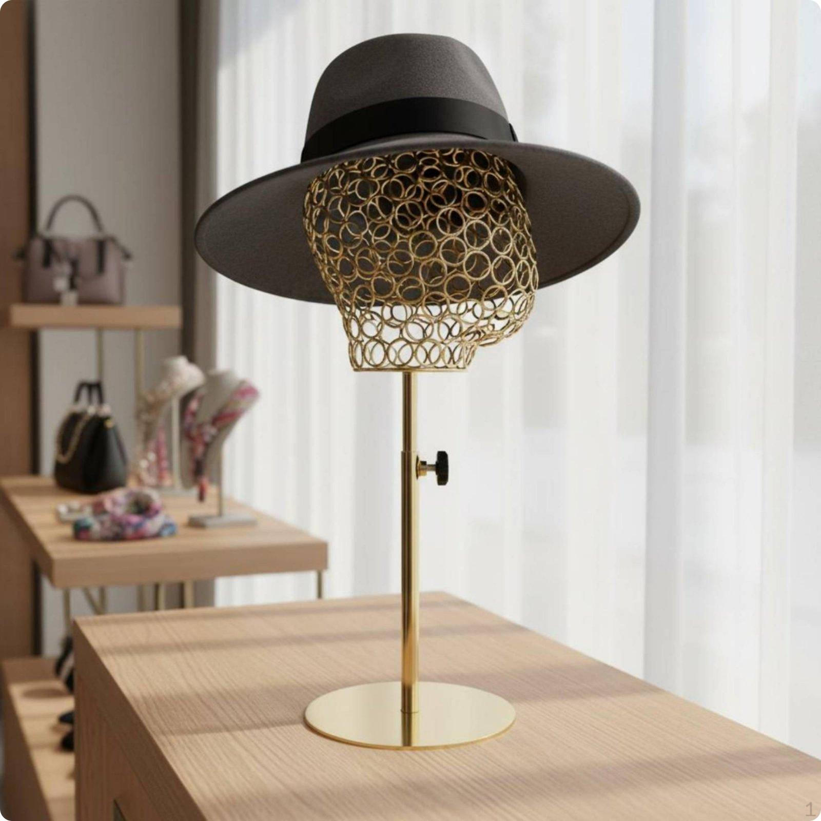 Hat Hairpiece Display Head Adjustable Height Metal Stand for Salon, Dressing Room