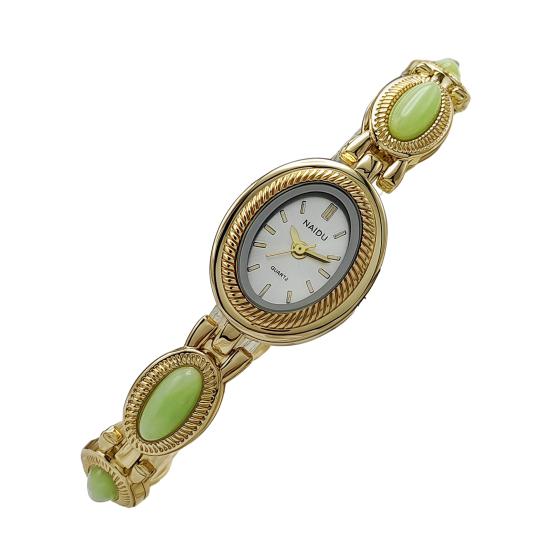 Faux Gemstone Bracelet Watch Ladies Vintage Oval Dial Wristwatch Elegant Quartz Watch Gift for Her Girlfriend Mom Wife