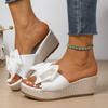 2025 Women Wedge Slippers Leopard Print Bow Tie Slippers Platform Outdoor Sandals Leisure Large Size Shoes Women Slides Women