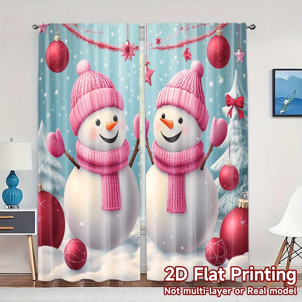 

2pcs,Curtains Cute Snowmen Christmas Holiday Scene Chic Light Filtering Curtains Durable 100% Polyester Fabric Curtains All 52.50×116.00 CM 2pcs