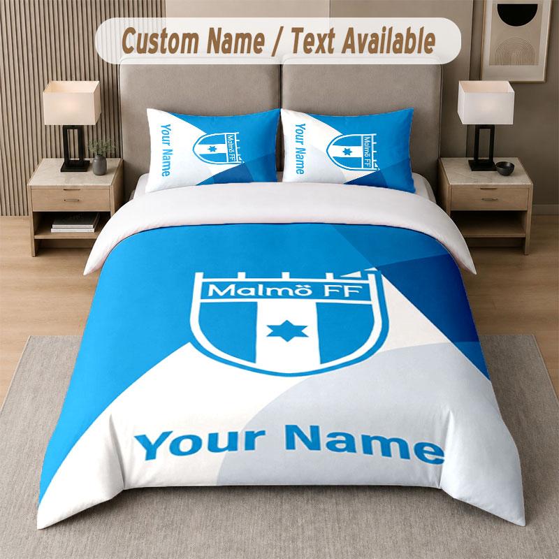 Custom Bedding Set Malmö FF Pattern, Print Name Text 1 Duvet Cover Plus 2 Pillowcases Home Textile
