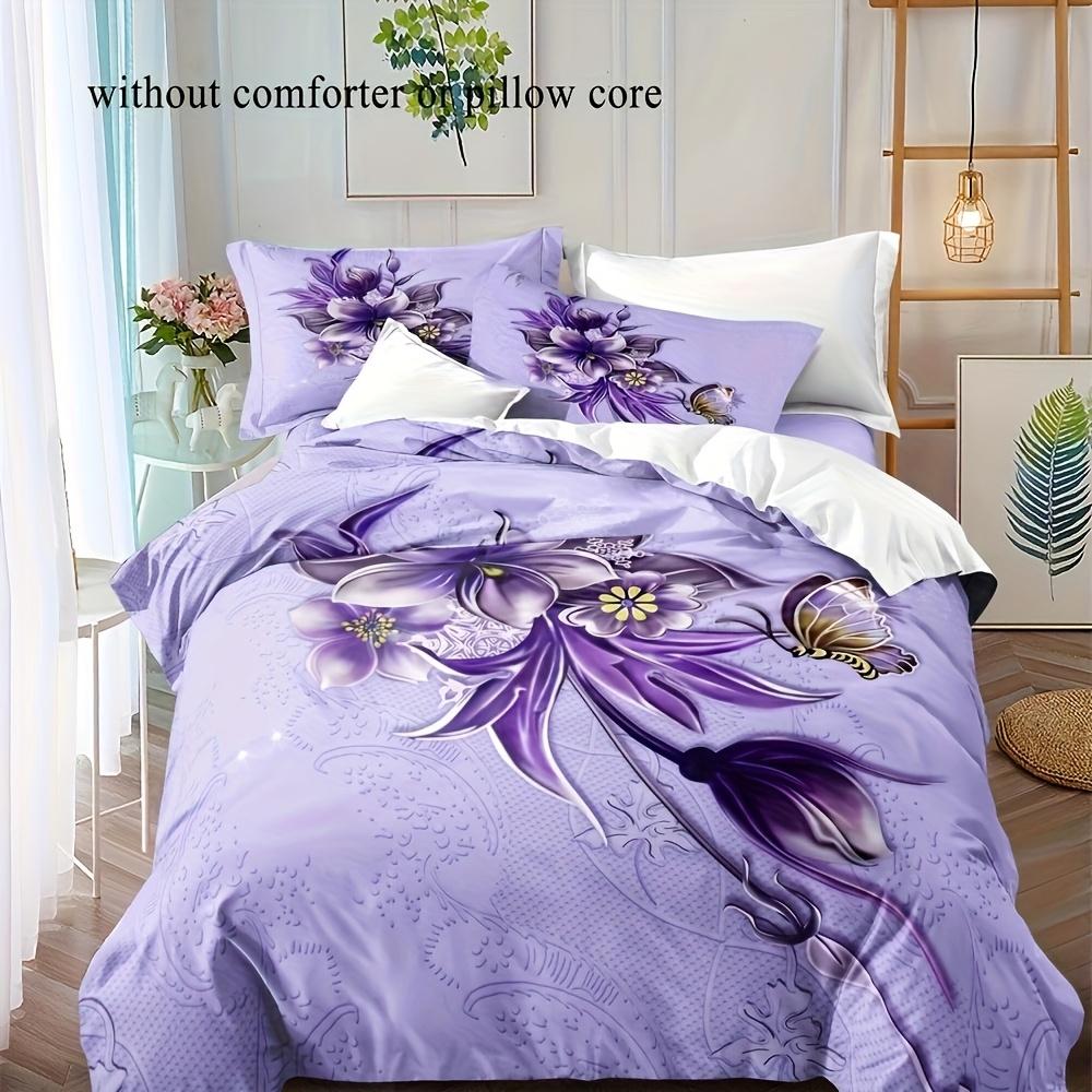 

2/3Pcs Purple Flower Textured Bedding Set Comfort Set Butterfly Pattern Duvet Cover Purple Bedding Set For Bedding Decoration Duvet Cover Set&AU Single(140x210cm)