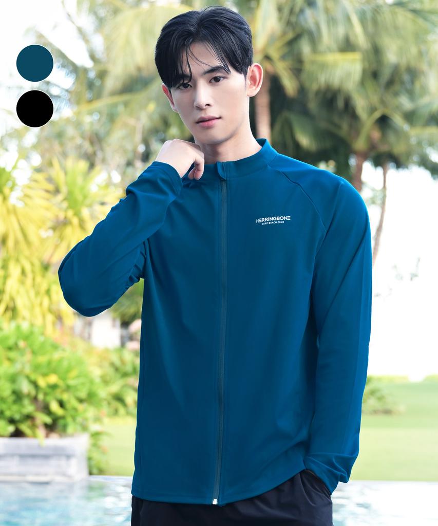 Helingbon Men'S Zip-Up Rash Guard Loose Fit Beachwear Top (2 Colors) / Ri383M