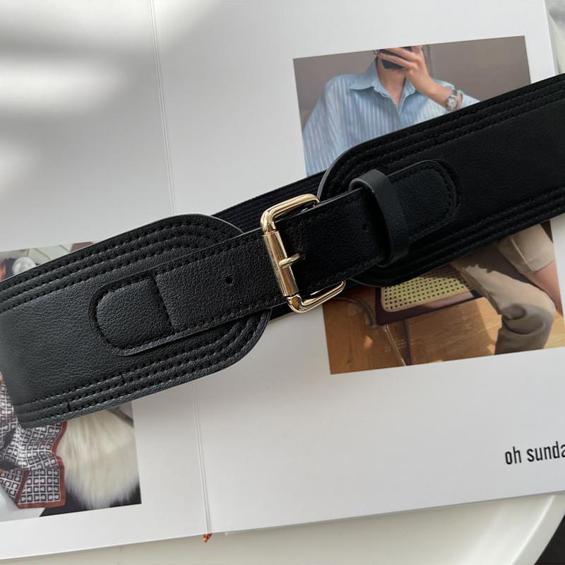 Chic Black Elastic Waist Belt For Women Versatile Faux Leather Waist Cincher Dress Style