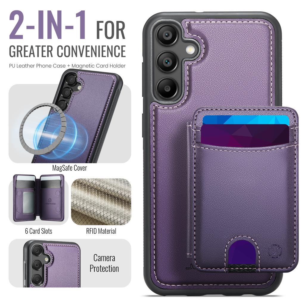 For Samsung Galaxy A55 5G Magnetic Case JEEHOOD J10 Leather Back Phone Cover with Detachable Card Holder Kickstand