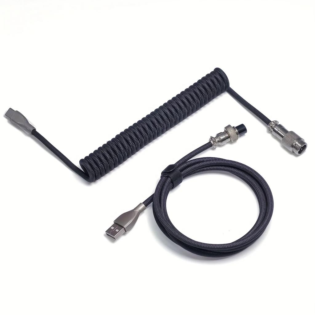 Mechanical Keyboard Coiled Cable USB Type C Aviator Aviation Connector Nylon Braided Spring Cord for Gaming PC 3M Length
