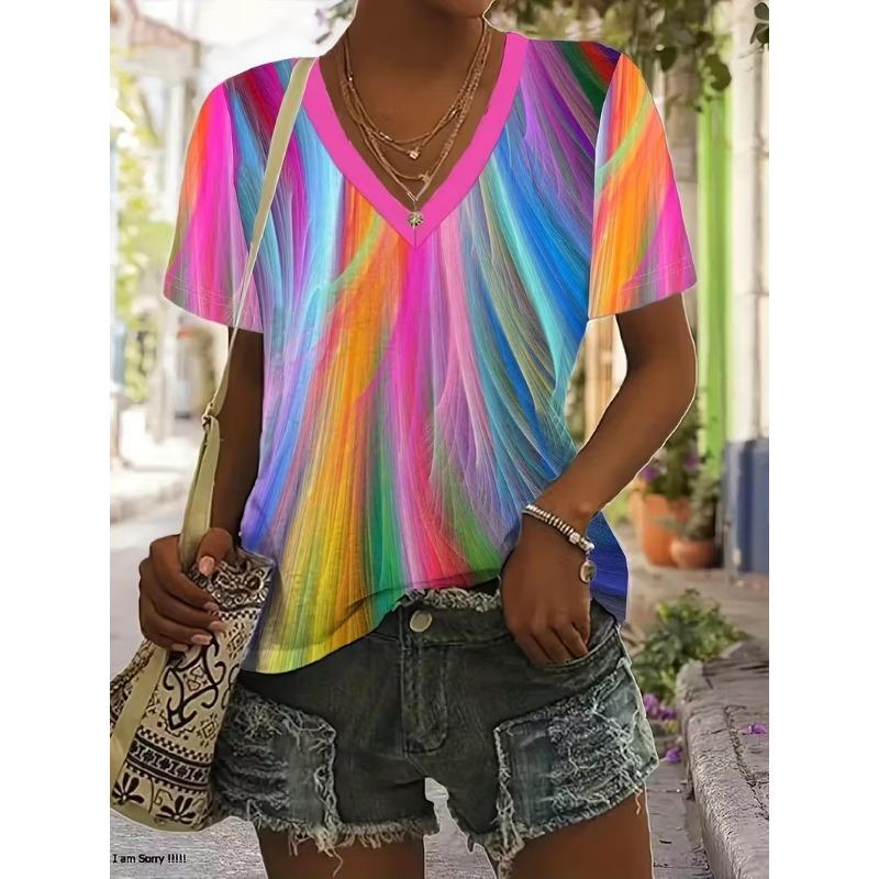 T-shirt da donna stampata estiva, abbigliamento casual alla moda retrò per l'esterno e per tutti i giorni