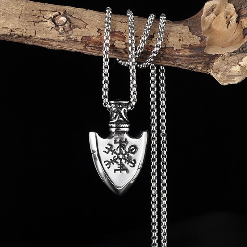Triangle Shield Pendant Necklace For Men Women Vintage Hip Hop Punk Copper Color Viking Stainless Steel Chain Neck Accessories