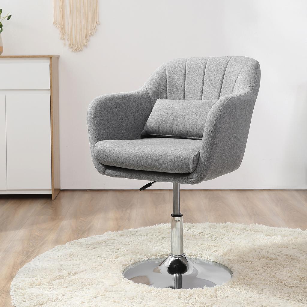 Swivel Chair Height Adjustable Office Chair Linen Like Polyester Metal 60 X 60 X 79 91 Cm Gray
