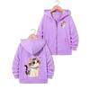 Girls Zip Up Hooded Jacket Cute Embroidery Style Front Back Print Long Sleeve Pocket Casual Outer Coat