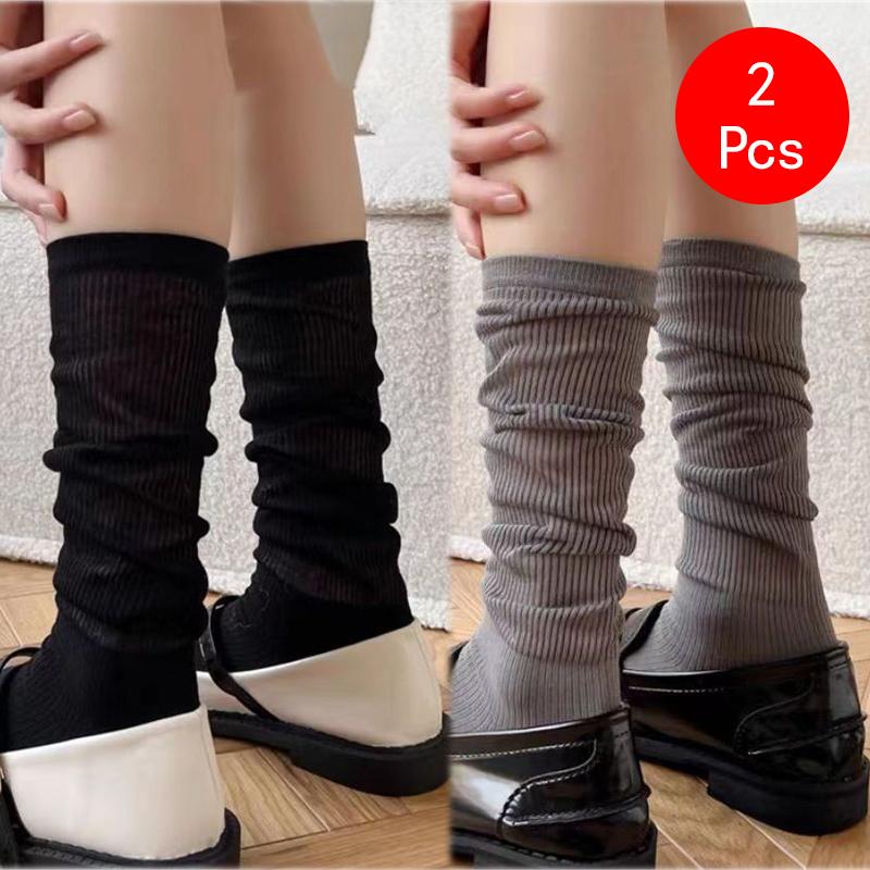 2 Pcs Women Lolita Socks Y2K Solid Long Loose Knee-socks Female Spring Breathable Lace Casual Sweet Soft Korean Middle Stockings