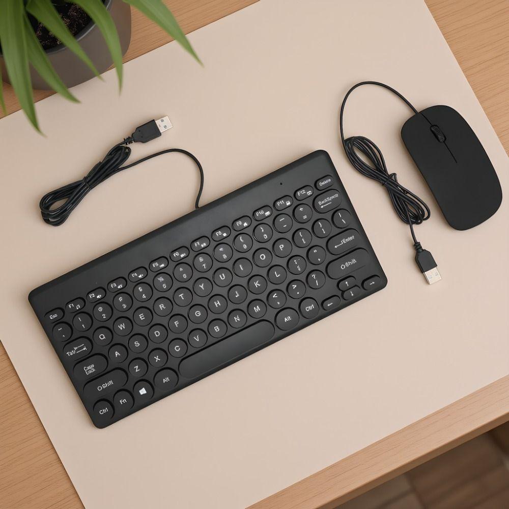 Round Keycap Wired Keyboard Silent USB Keyboard Mouse Keyboard Mouse Combo Computer Accessories