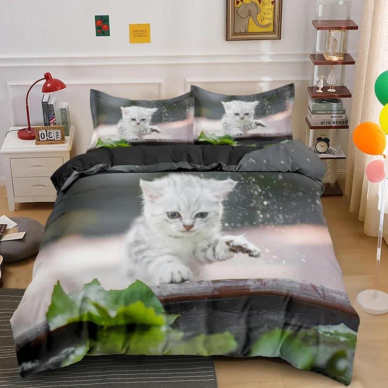 3Pcs Single-Sided Printed Bedding Set Comforter Funny Cute Pet Duvet Bedding Cover Pillows Comfortable Bedspreads For Kids Teens