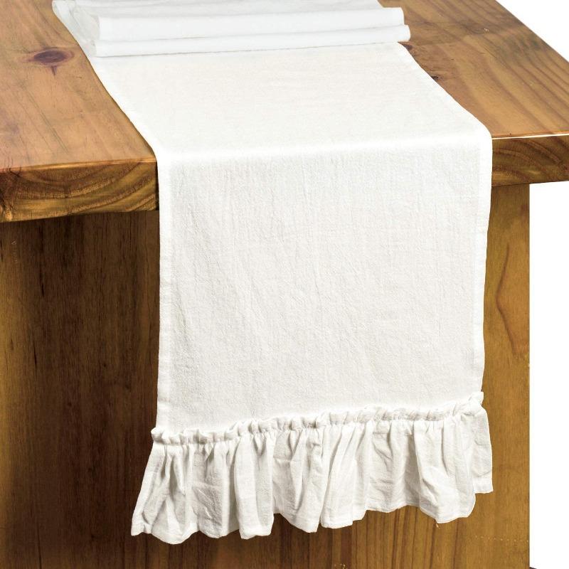 100% Cotton Solid Color Table Runner Ruffled Folds Farmhouse Kitchen Party Wedding Coffee Dining Table Decoration Accessories
