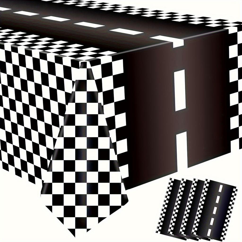 Racing Theme Disposable Tablecloths Black and White Plaid for Parties, Weddings, Birthdays Durable Tablecloth
