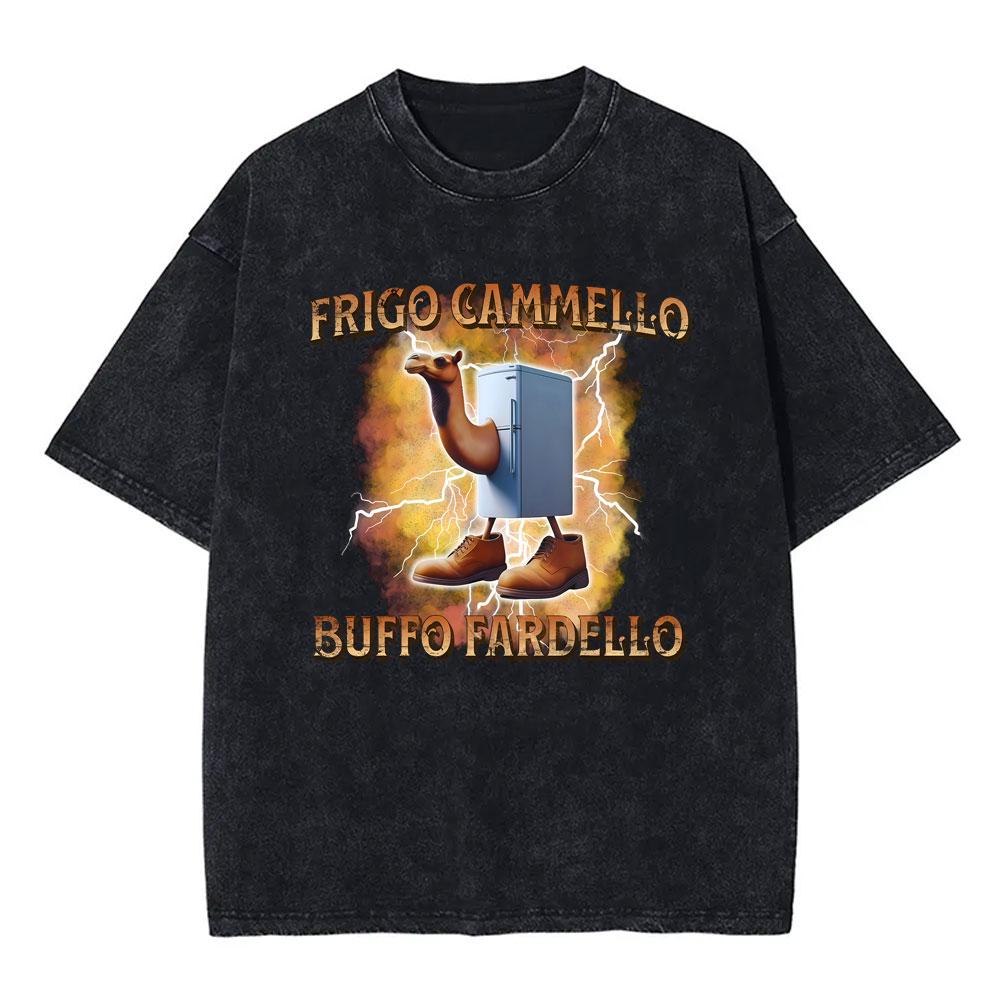Italian Brainrot Bombardiro Crocodilo Vintage Washed Tshirts Crocodile Plane Bomber Funny Meme Tshirt Man Fashion Streetwear