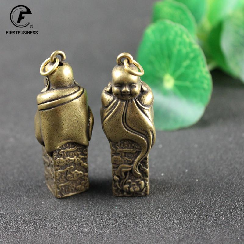 Copper Maitreya Buddha Statue Miniature Figurine Home Decoration Keychains Brass Casting Living Room Desk Feng Shui Decor Craft