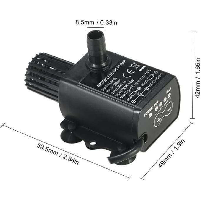Decdeal Submersible Water Pump Aquarium Fountain with Flow Adjustment Function and USB Interface, DC 5V 4.8W 300L/H Lift 300cm