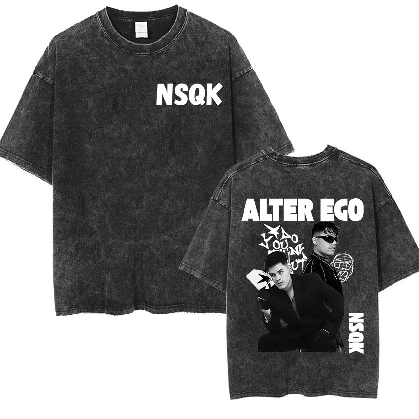 T-shirts vintage délavés pour hommes Rapper NSQK AOOU THNK ABOUT ME 2025 Mode Hip Hop Col Rond Manches Courtes T-shirt Unisexe Streetwear