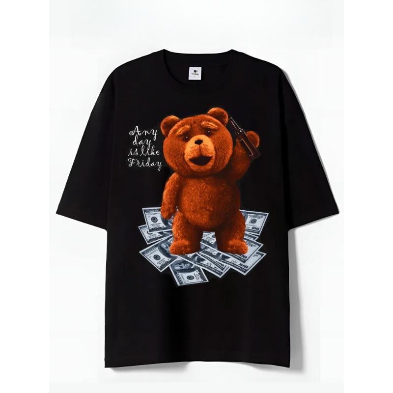 

Летний топ с круглым вырезом и 3D-принтом медведя с деньгами, модная повседневная футболка с коротким рукавом унисекс для пар 6XL