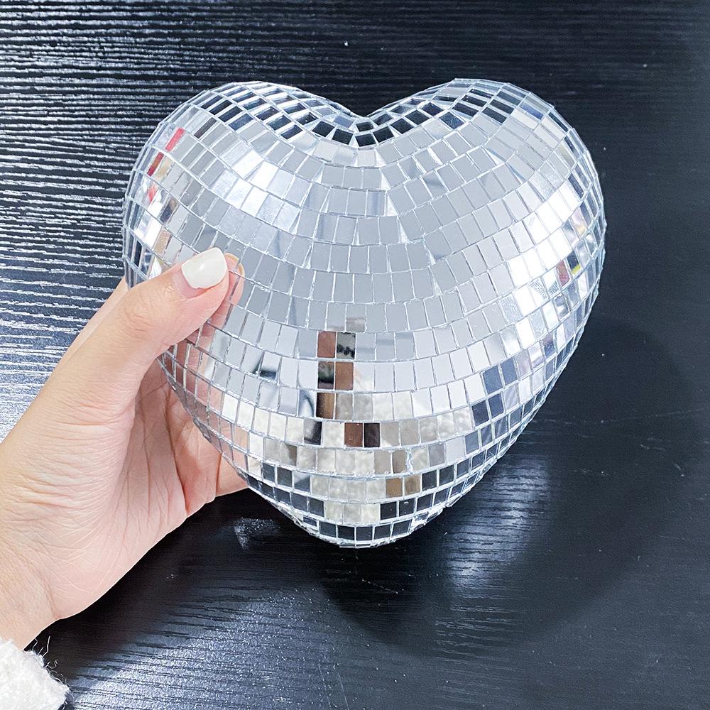 Reflective Heart Disco Ball Glass Ornament for Christmas Parties