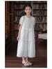 Girls' Embroidered White Cotton Dress – Sweet Bubble Sleeve Cake Design for Summer